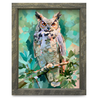 Great Horned Owl | Real Wood Framed Wall Art Print