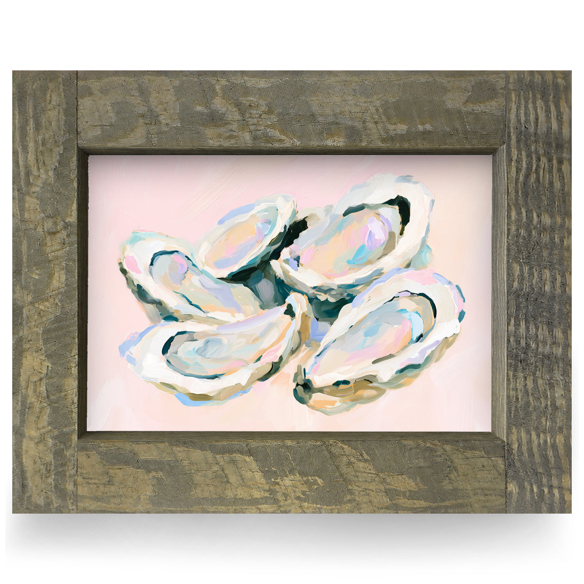 Oyster Cluster real wood framed print, rustic brown frame