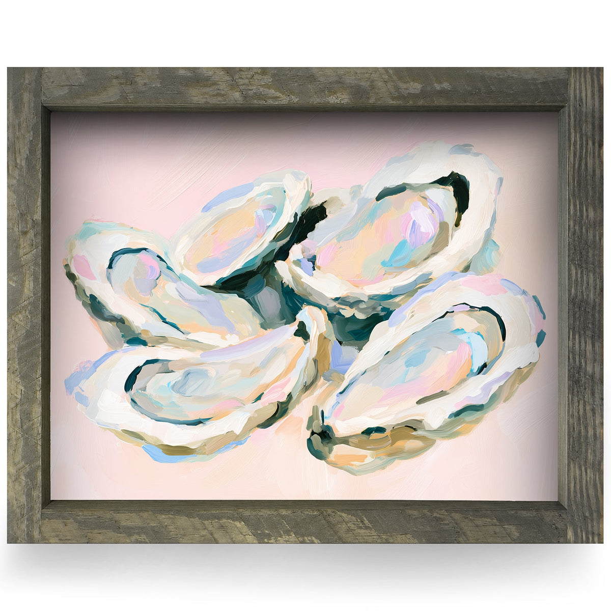 Oyster Cluster real wood framed print, rustic brown frame