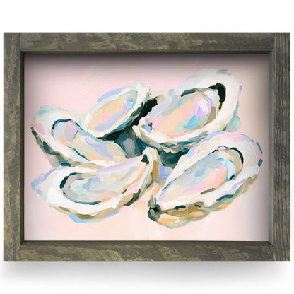 Oyster Cluster real wood framed print, rustic brown frame