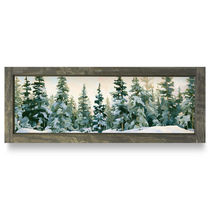 Snowy Pine Forest | Real Wood Framed Wall Art Print | Skinny