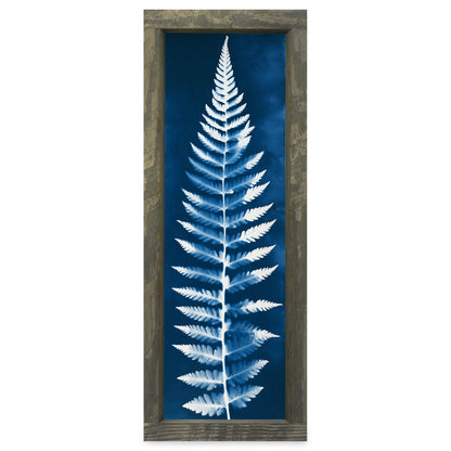 Cyanotype Fern Frond real wood framed print, rustic brown frame