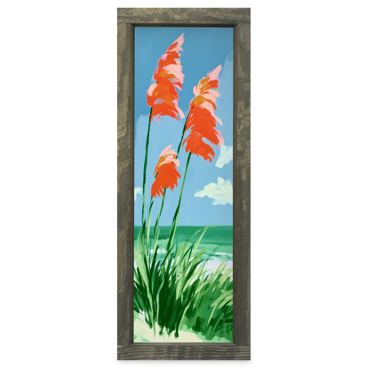 Coral Beach Grasses | Real Wood Framed Wall Art Print | Skinny