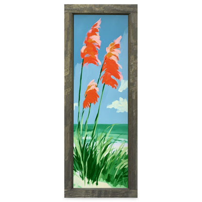 Coral Beach Grasses | Real Wood Framed Wall Art Print | Skinny