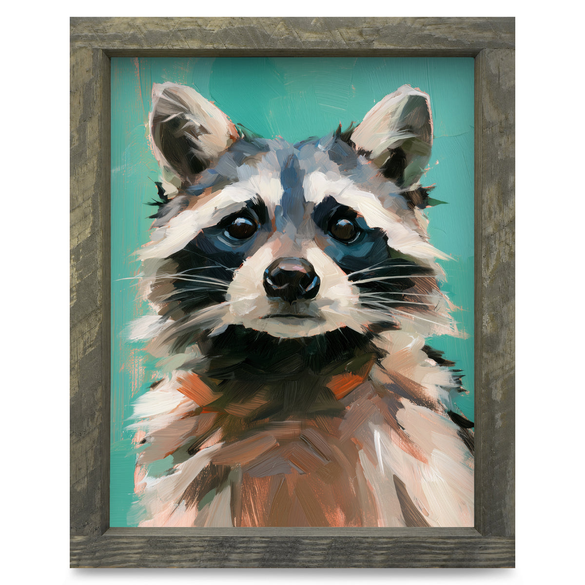 Raccoon Portrait | Real Wood Framed Wall Art Print