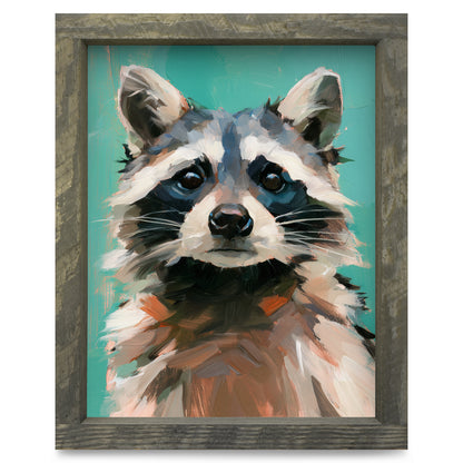 Raccoon Portrait | Real Wood Framed Wall Art Print
