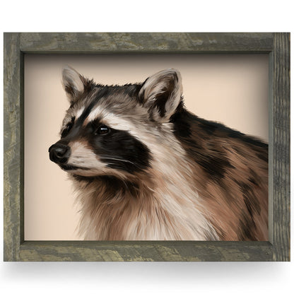 Raccoon Portrait | Real Wood Framed Wall Art Print