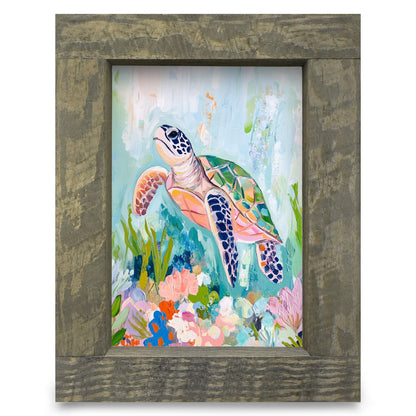 Charming Sea Turtle | Real Wood Framed Wall Art Print