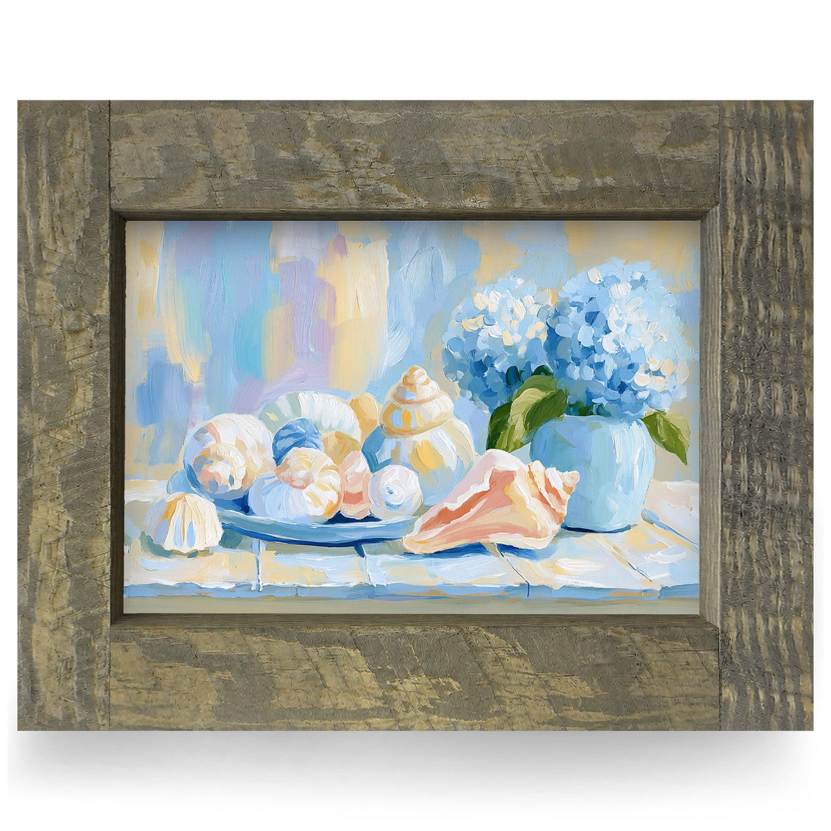 Shells & Hydrangeas | Real Wood Framed Wall Art Print