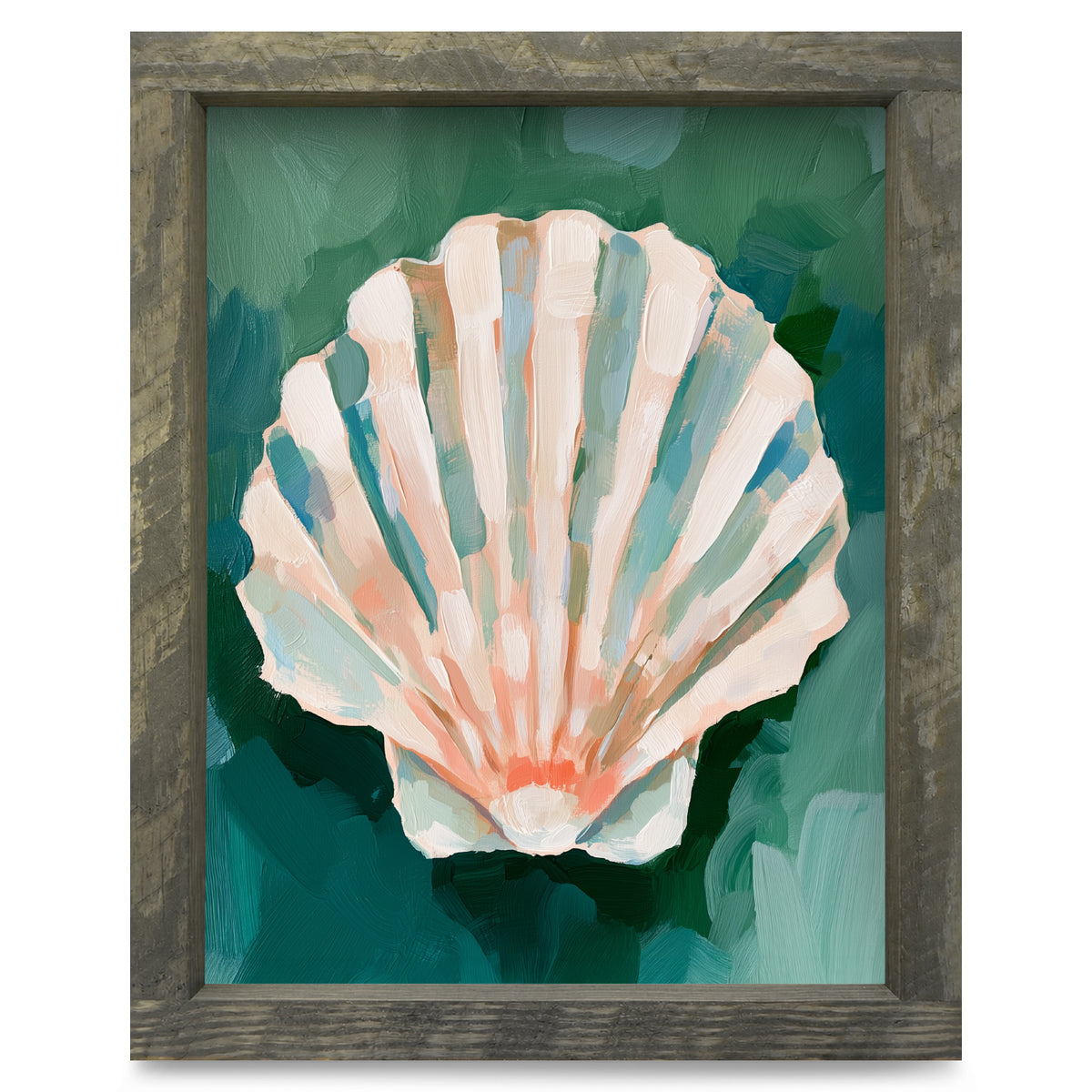 Painted Scallop Shell | Real Wood Framed Wall Art Print