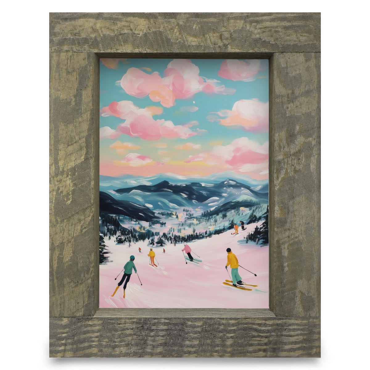 Colorful Eastern Ski Scene | Real Wood Framed Wall Art Print