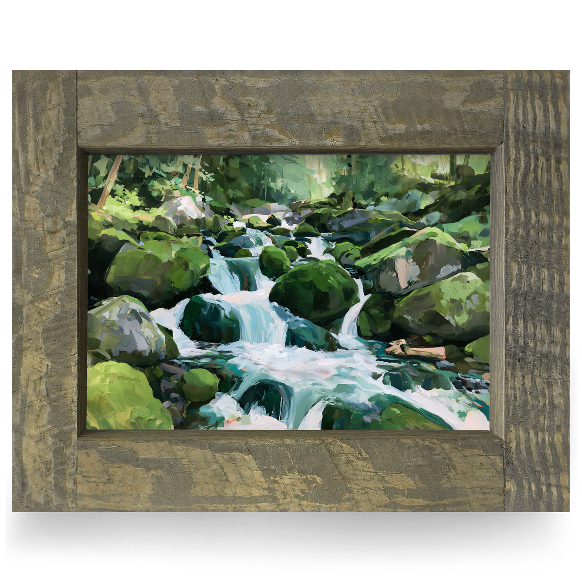 Mountain Stream Waterfall | Real Wood Framed Wall Art Print | Horizontal