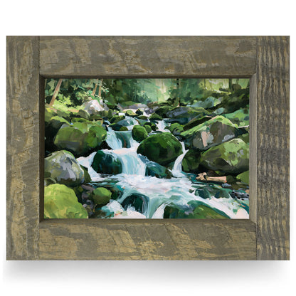 Mountain Stream Waterfall | Real Wood Framed Wall Art Print | Horizontal