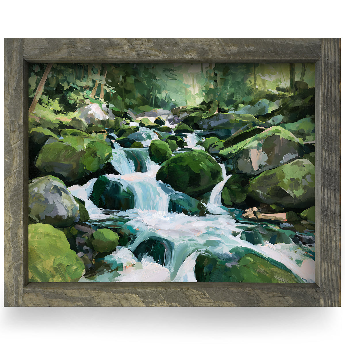 Mountain Stream Waterfall | Real Wood Framed Wall Art Print | Horizontal