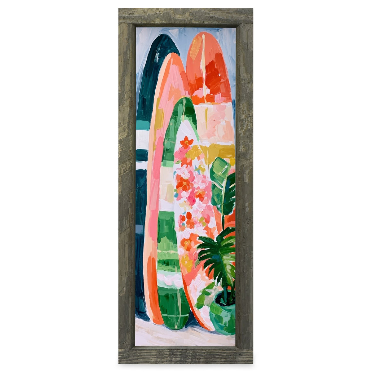 Surfboards And Palms | Real Wood Framed Wall Art Print | Skinny