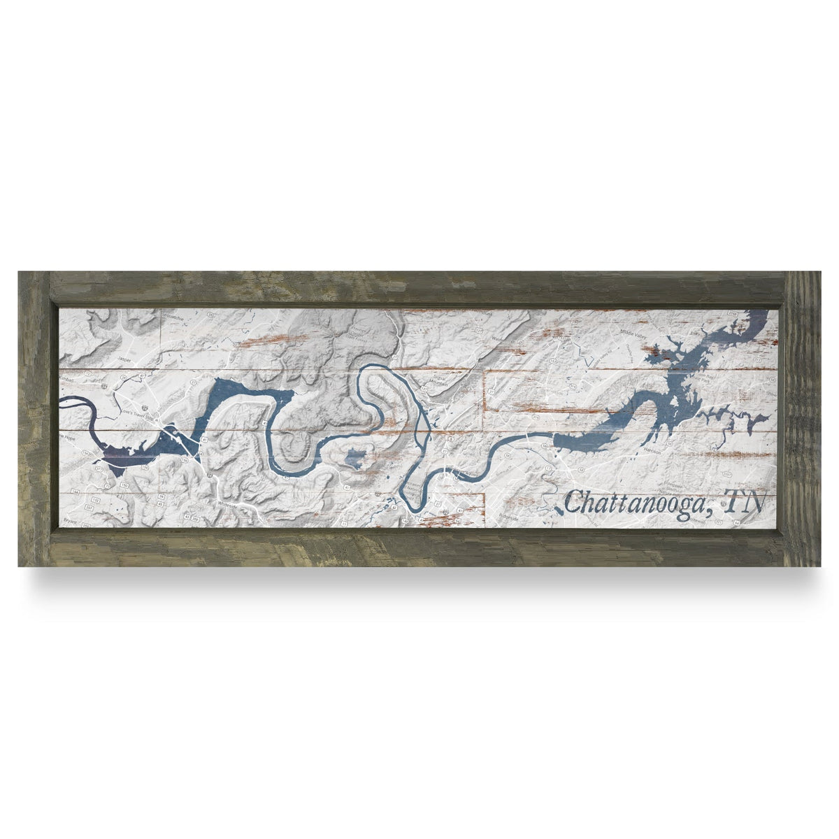 Chattanooga, Tennessee Map | Real Wood Framed Wall Art Print