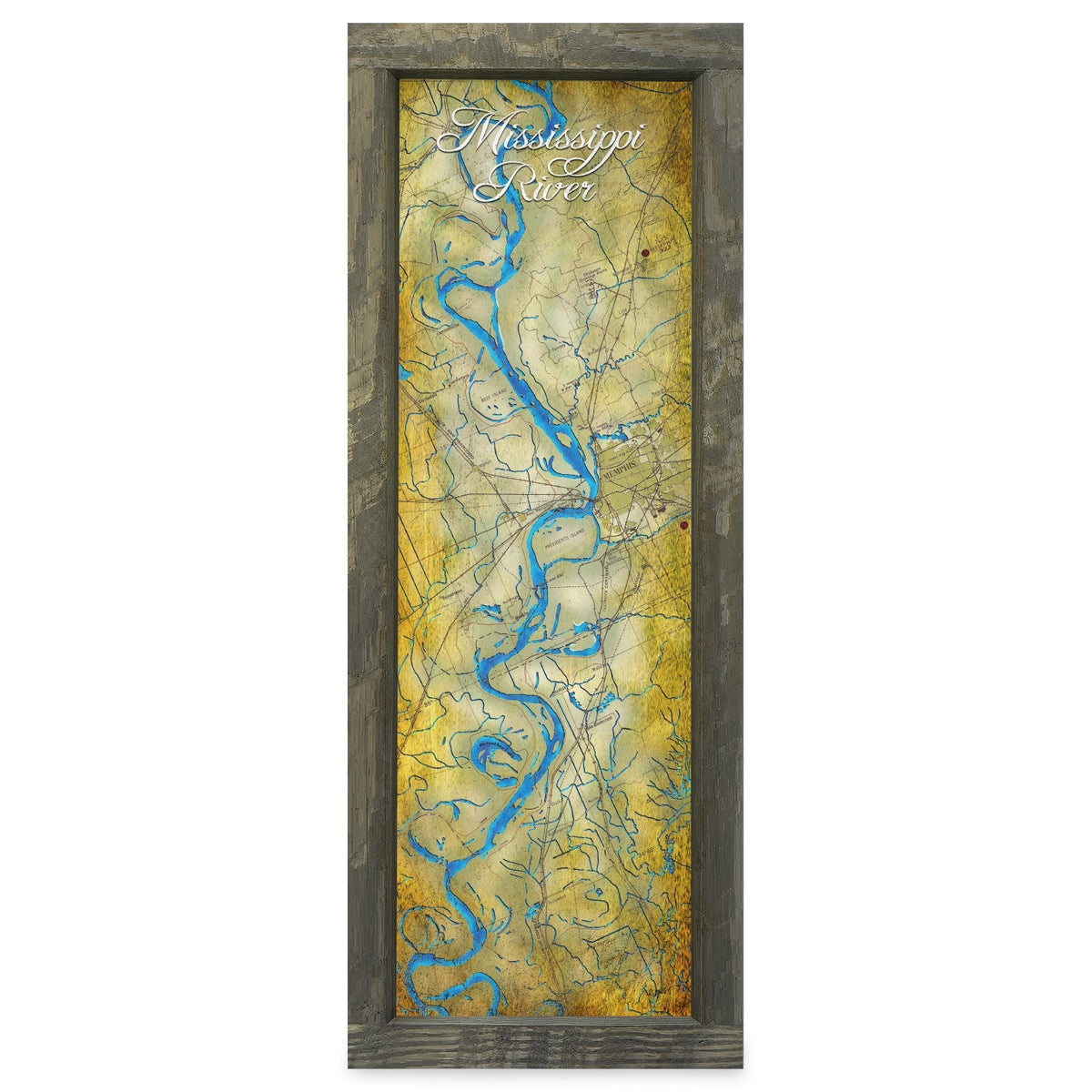 Mississippi River (Memphis), Tennessee Map | Real Wood Framed Wall Art Print