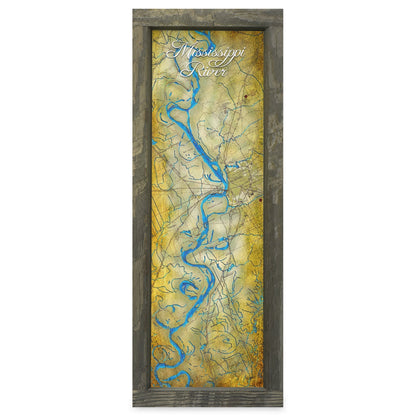 Mississippi River (Memphis), Tennessee Map | Real Wood Framed Wall Art Print