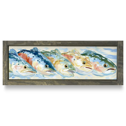 Trout Parade | Real Wood Framed Wall Art Print | Skinny