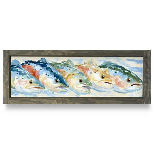 Trout Parade | Real Wood Framed Wall Art Print | Skinny
