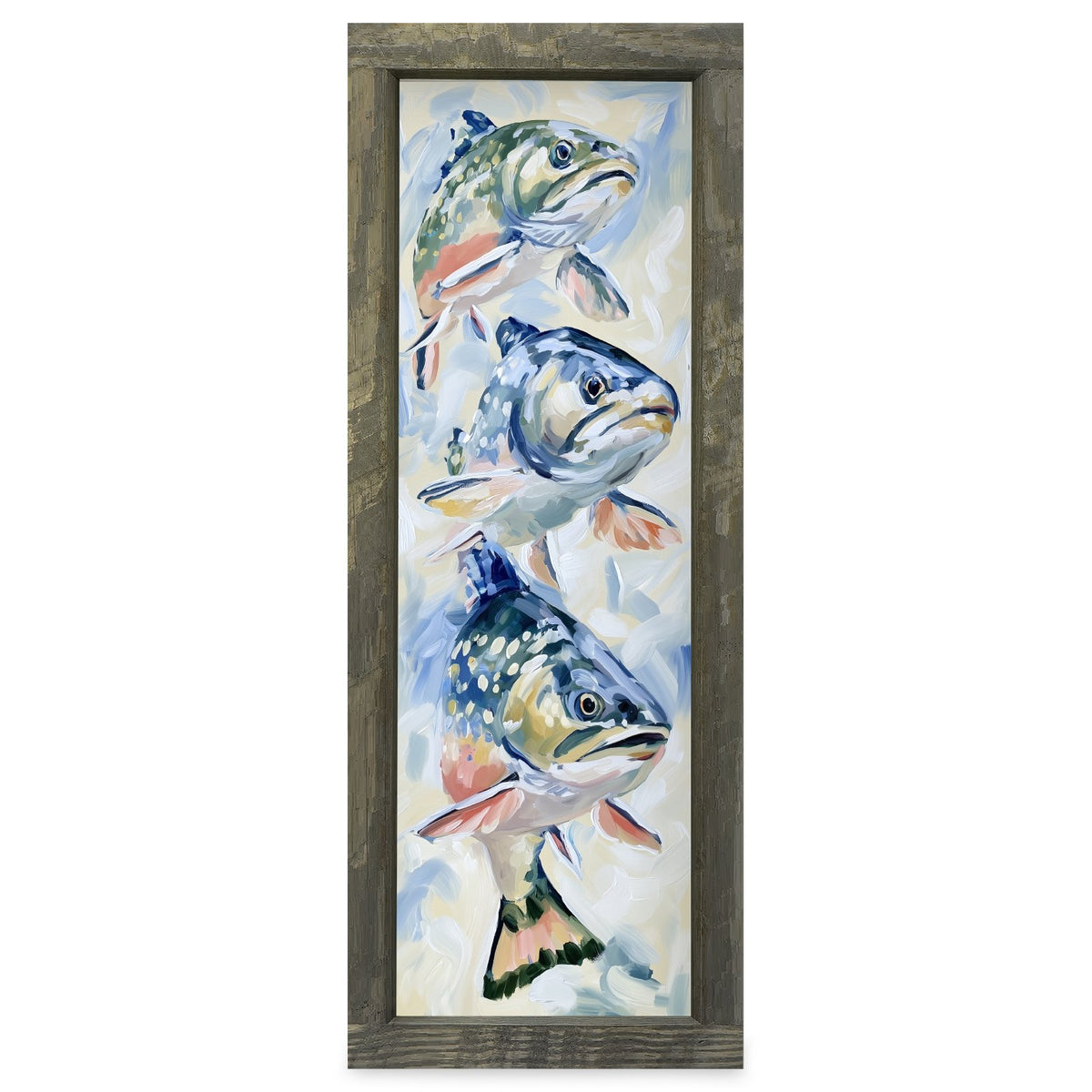 Rising Trout Trio | Real Wood Framed Wall Art Print | Skinny