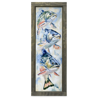 Rising Trout Trio | Real Wood Framed Wall Art Print | Skinny