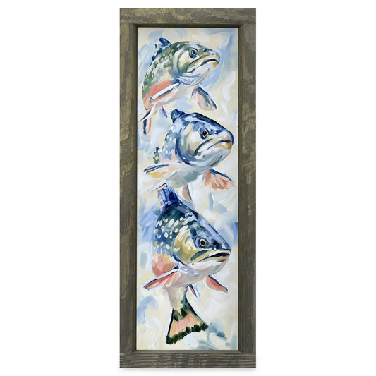 Rising Trout Trio | Real Wood Framed Wall Art Print | Skinny
