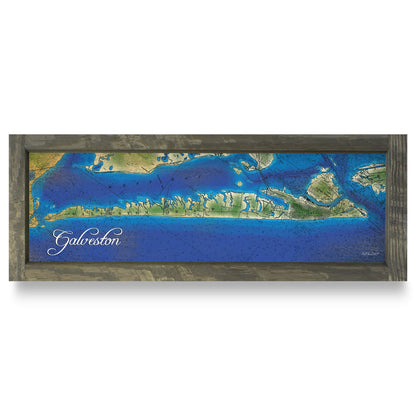 Galveston, Texas Map | Real Wood Framed Wall Art Print