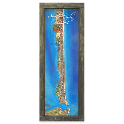 South Padre Island, Texas Map | Real Wood Framed Wall Art Print
