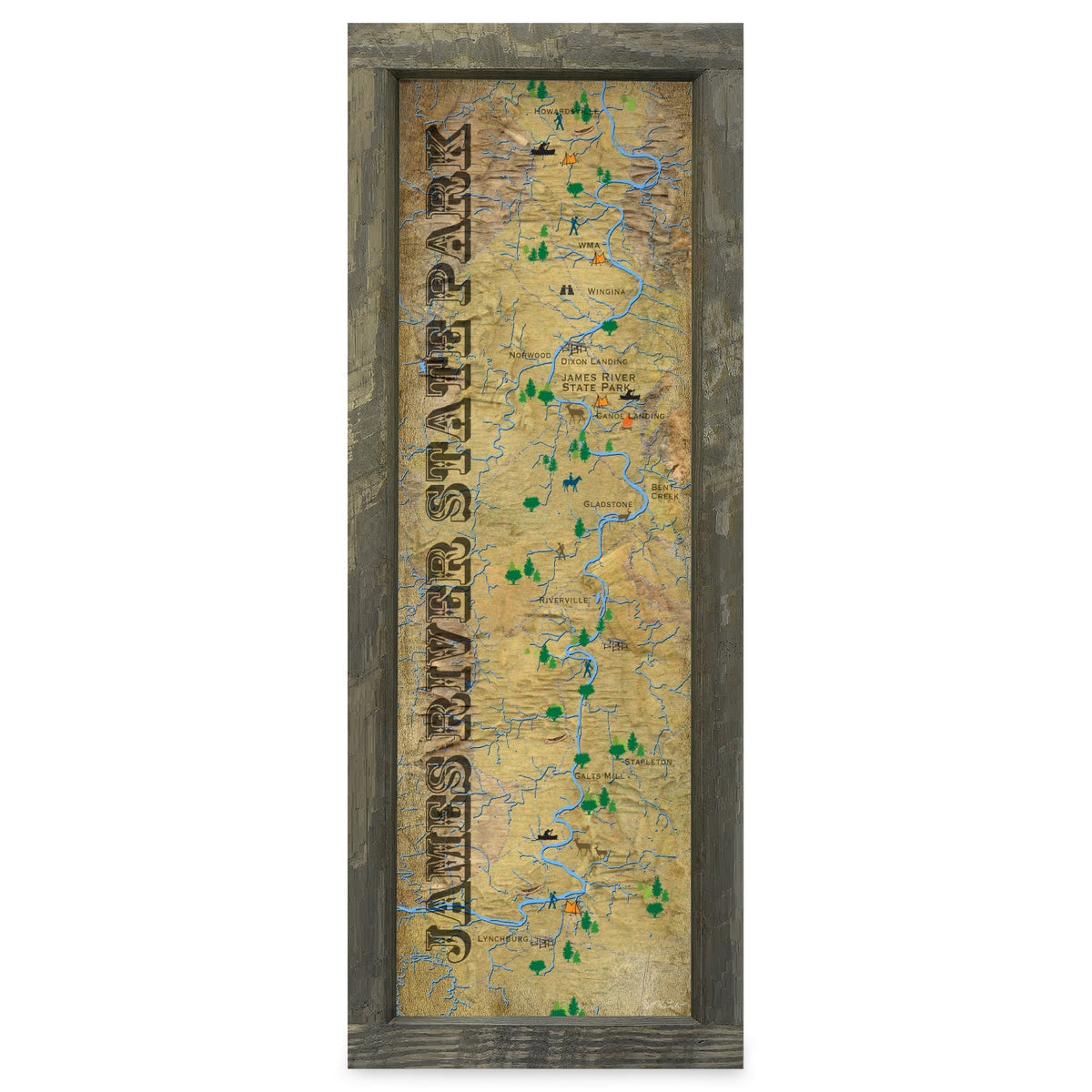 James River, Virginia Map | Real Wood Framed Wall Art Print