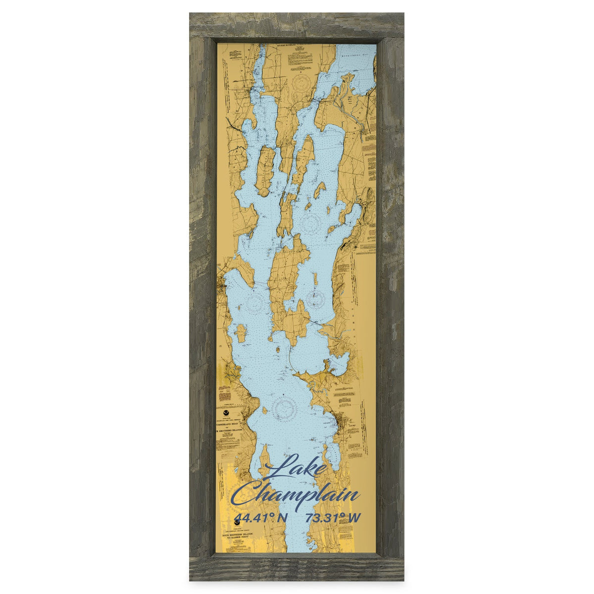 Lake Champlain, Vermont Map | Real Wood Framed Wall Art Print