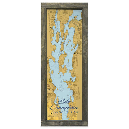 Lake Champlain, Vermont Map | Real Wood Framed Wall Art Print