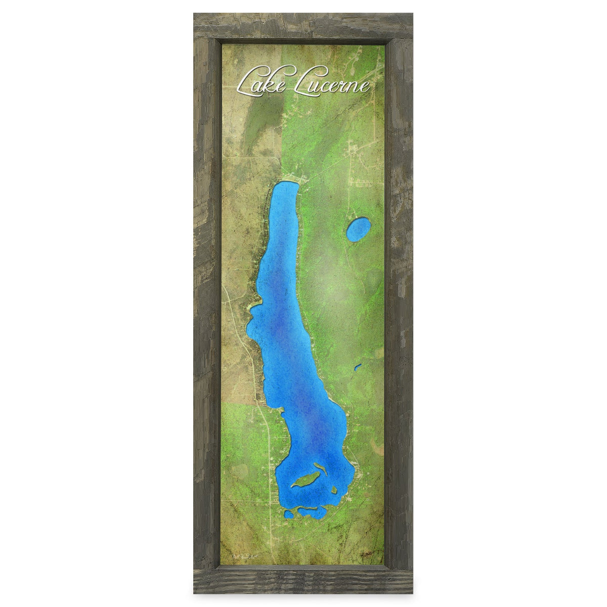 Lake Lucerne, Wisconsin Map | Real Wood Framed Wall Art Print