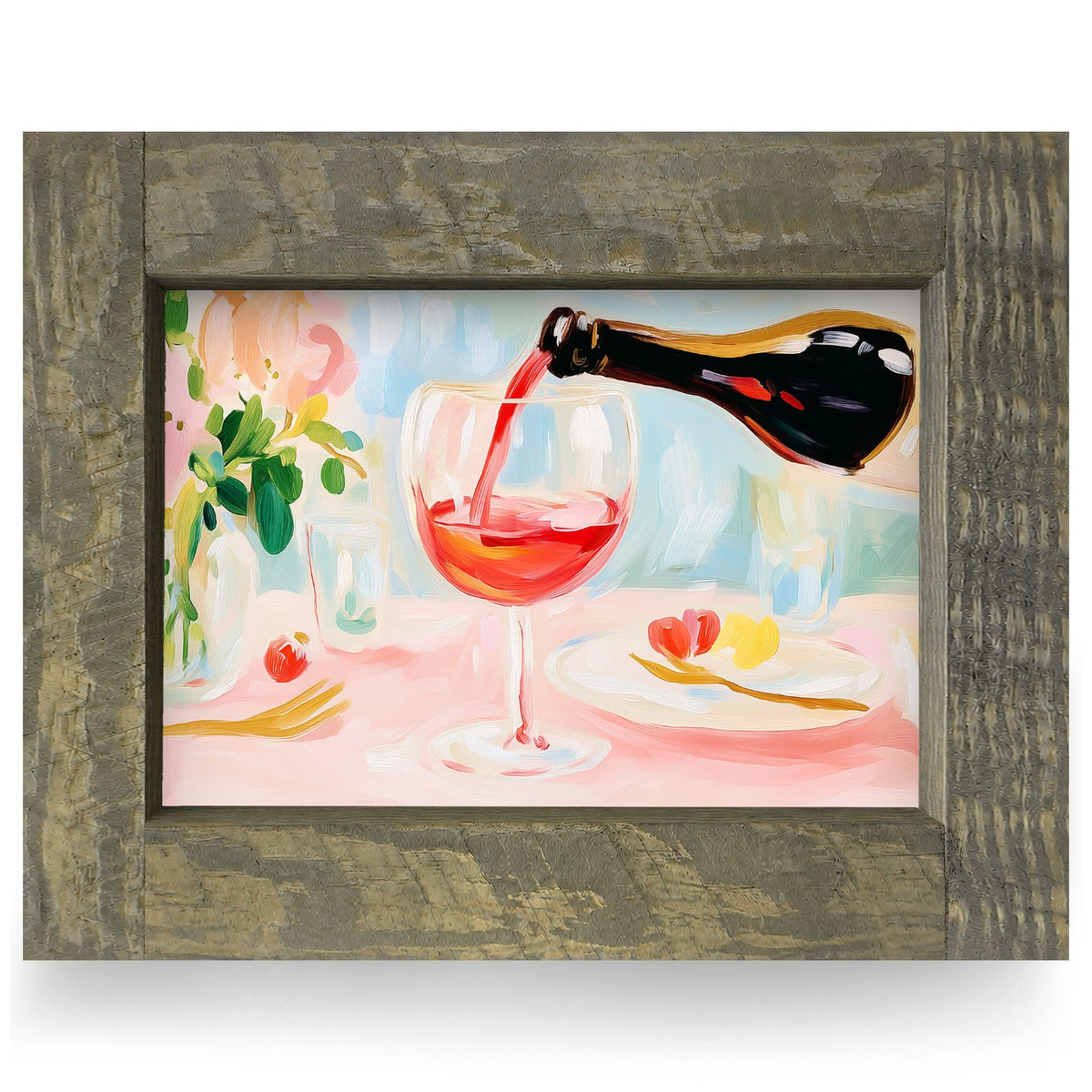 Wine Pour | Real Wood Framed Wall Art Print | Horizontal