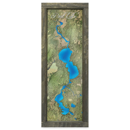 Post Lake, Wisconsin Map | Real Wood Framed Wall Art Print