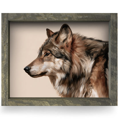 Gray Wolf Profile | Real Wood Framed Wall Art Print