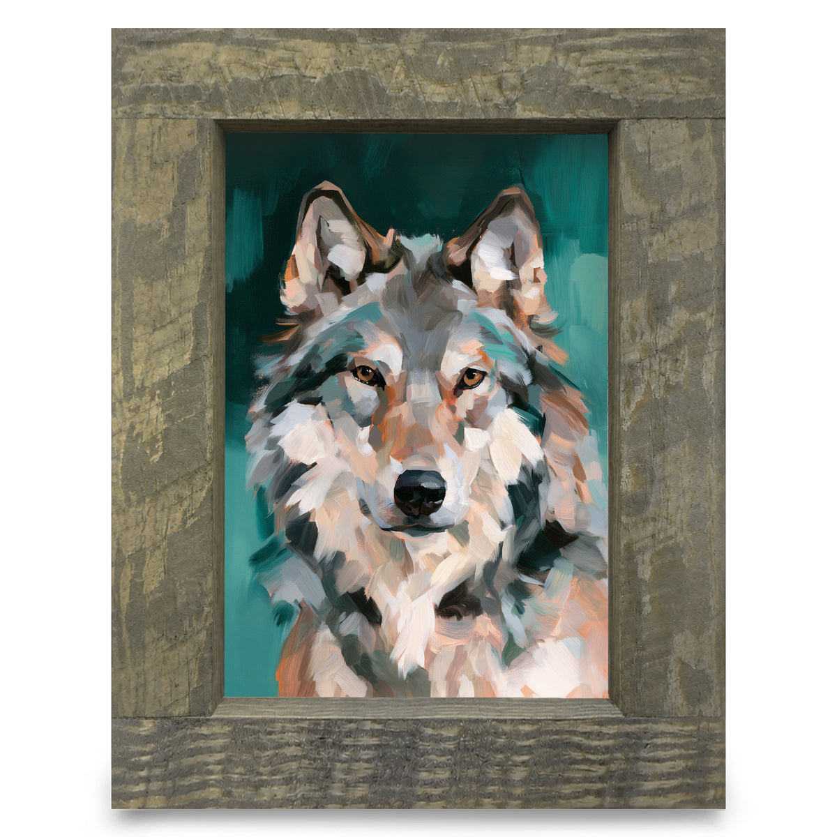 Gray Wolf Portrait | Real Wood Framed Wall Art Print