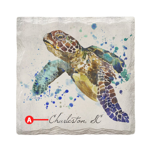 Customizable Watercolor Sea Turtle Classic | Drink Coaster | Absorbent Ridged Ceramic