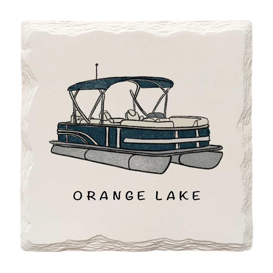 Customizable Pontoon Boat Doodle | Drink Coaster | Absorbent Ridged Ceramic