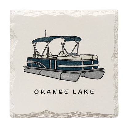 Customizable Pontoon Boat Doodle | Drink Coaster | Absorbent Ridged Ceramic