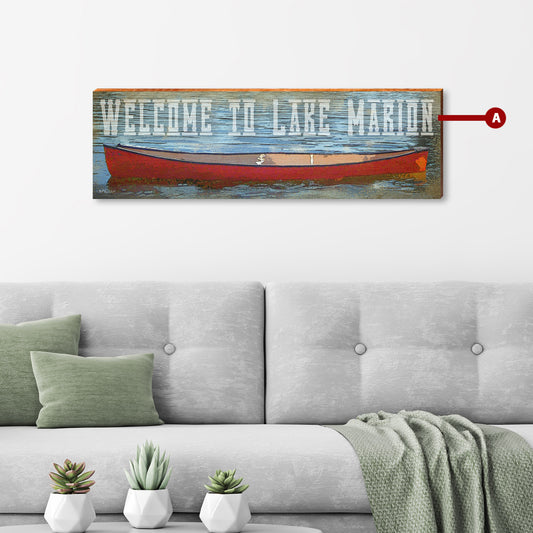 Customizable Red Canoe Welcome Sign | Wall Art Print on Real Wood
