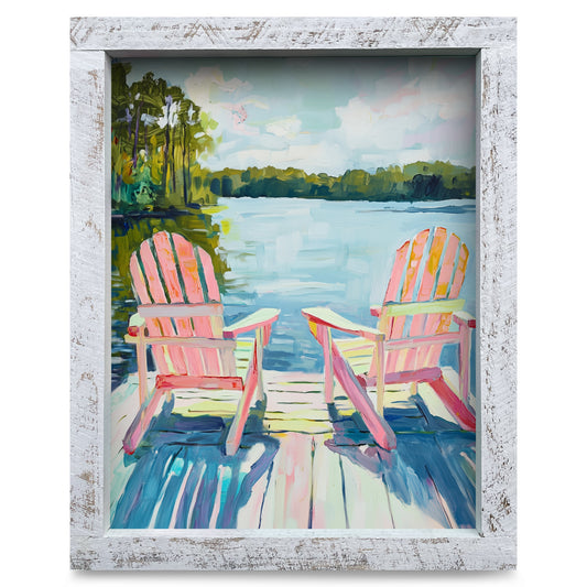 Lake Adirondack Chairs  | Real Wood Framed Wall Art Print