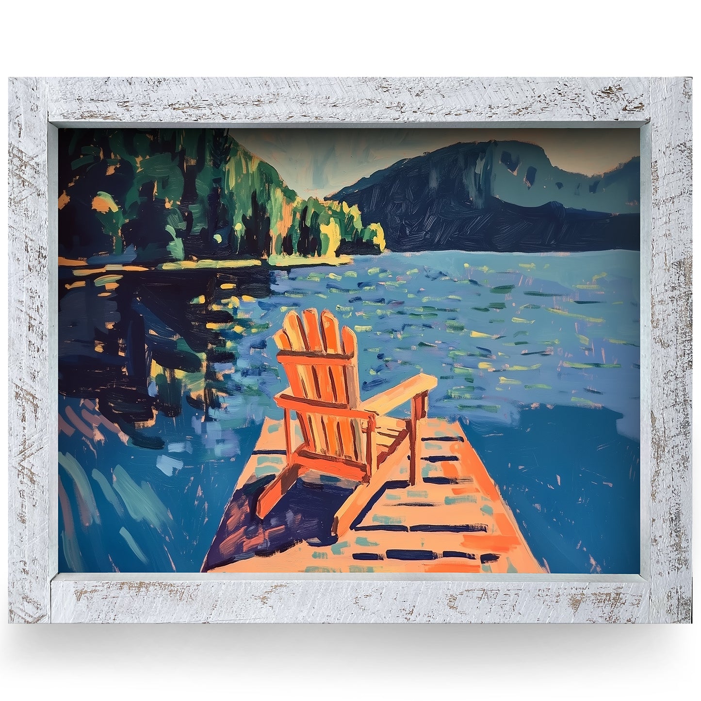 Calm Lake Adirondack Chair | Real Wood Framed Wall Art Print | Horizontal