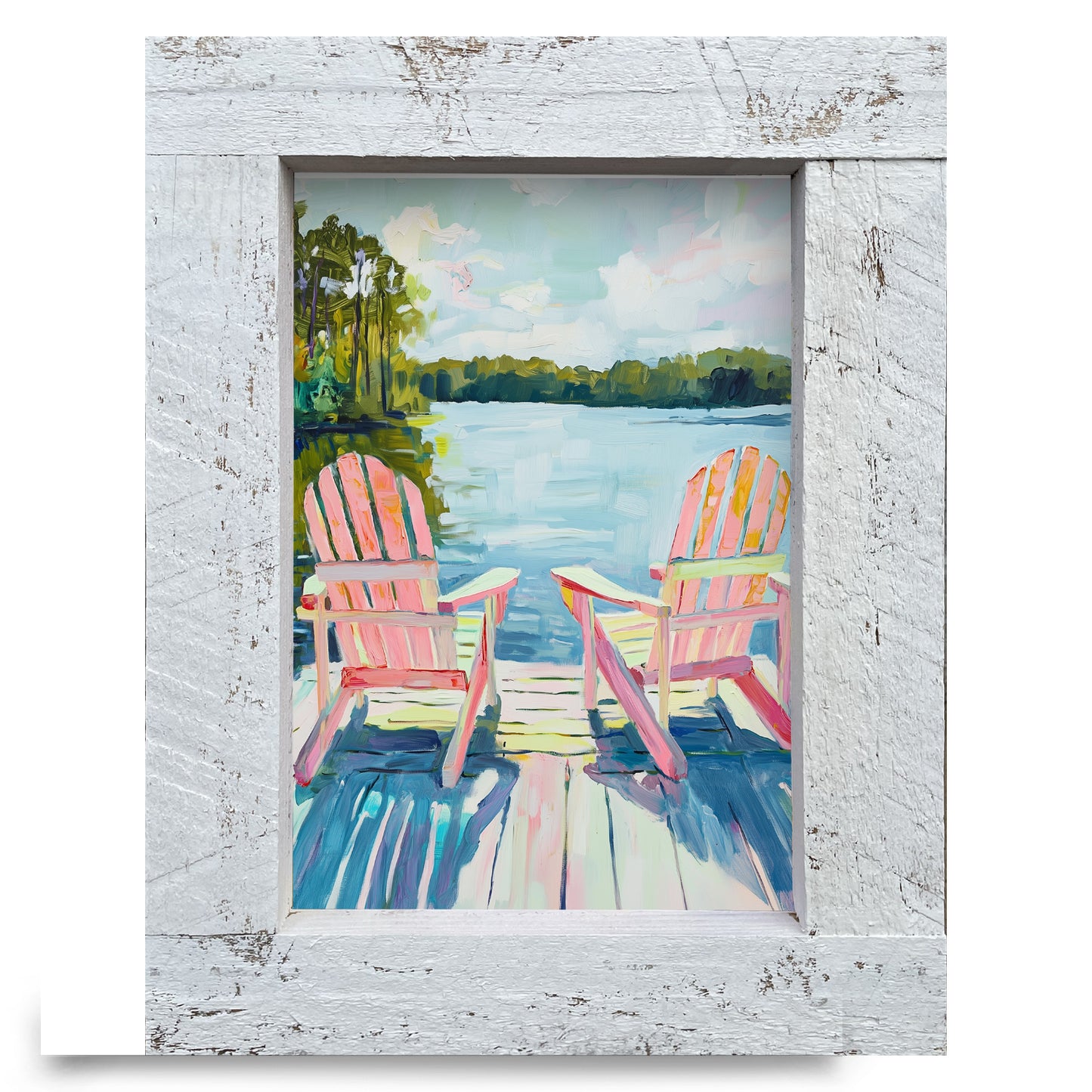 Lake Adirondack Chairs  | Real Wood Framed Wall Art Print