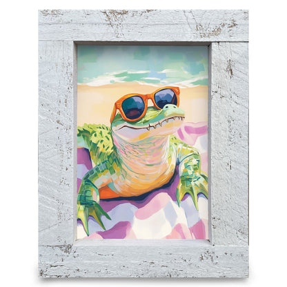 Beach Day Alligator | Real Wood Framed Wall Art Print