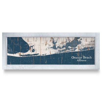 Orange Beach, Alabama Navy & White Shabby Map | Real Wood Framed Wall Art Print