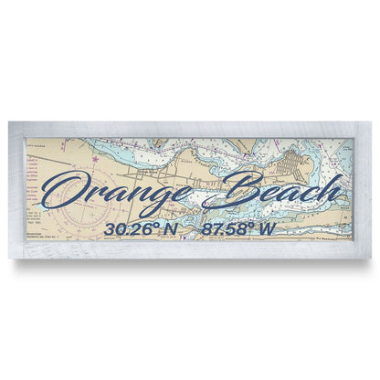 Orange Beach, Alabama Bold Latitude Longitude Chart Map | Real Wood Framed Wall Art Print