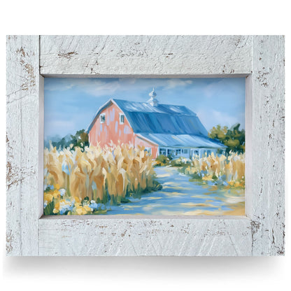 Pink Barn Golden Cornfield | Real Wood Framed Wall Art Print