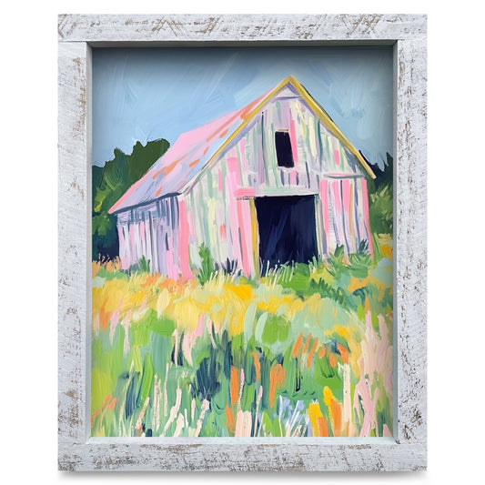 Pink Barn | Real Wood Framed Wall Art Print