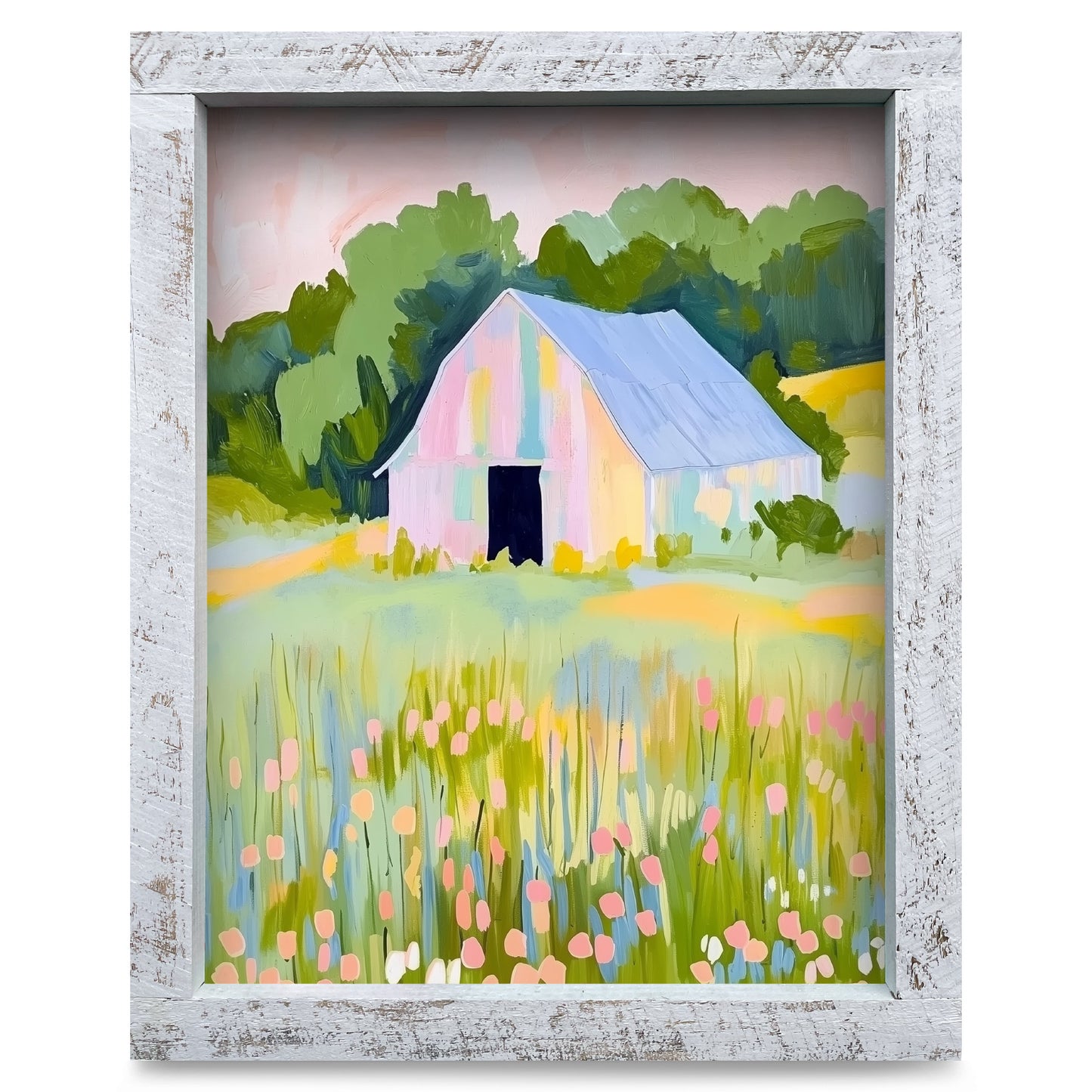 Pastel Barn Scene | Real Wood Framed Wall Art Print